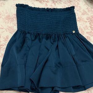 Dark Blue/green Smocked Skirt with Floral